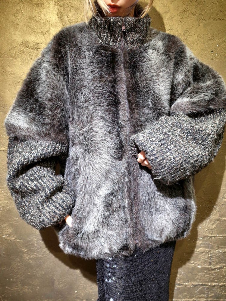 Faux Fur  Knit Sleeves Combination Blouson