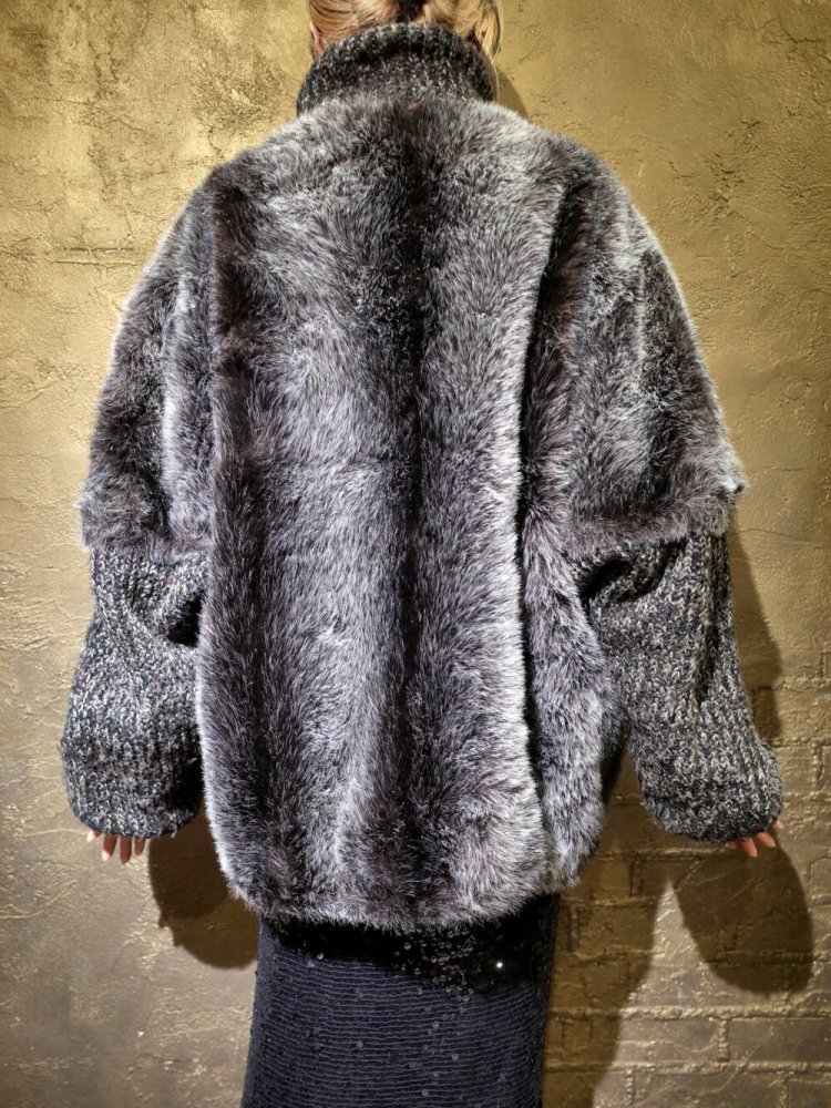 Faux Fur  Knit Sleeves Combination Blouson