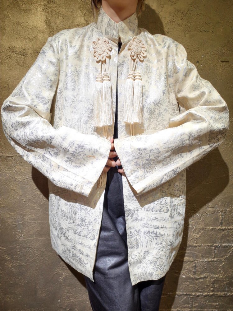 c.1960s White  Silver Jacquard Tassel China Jacket