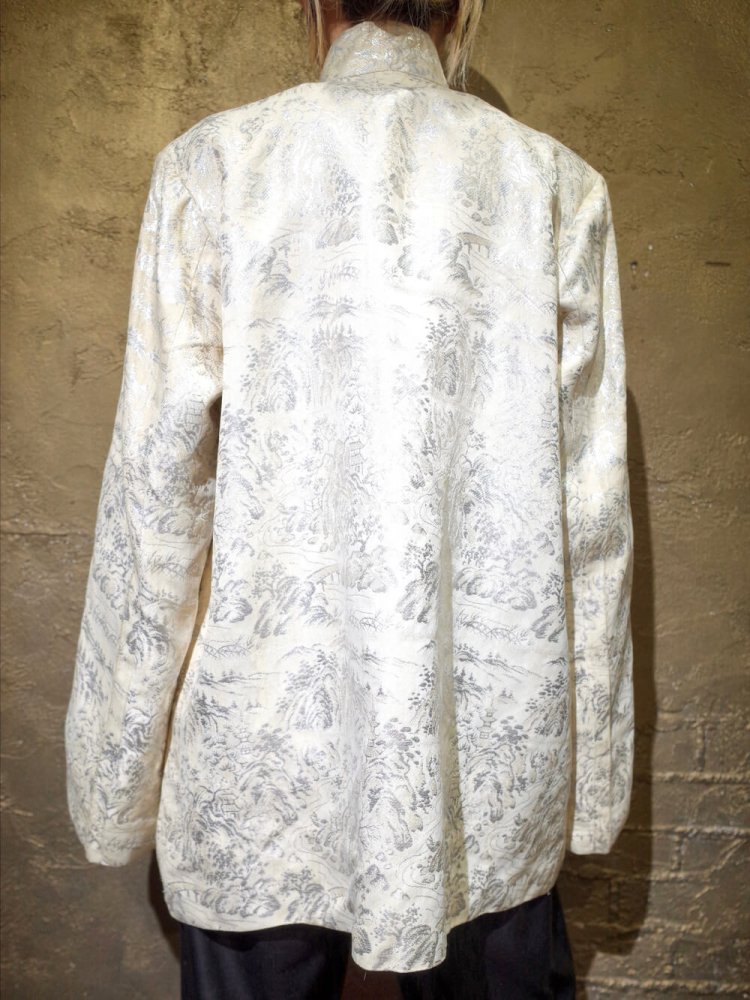 c.1960s White  Silver Jacquard Tassel China Jacket