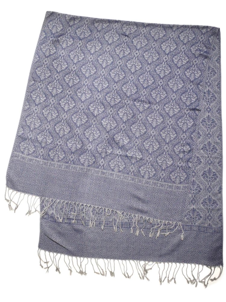 CASHMENEVintage Ƚ Stole Navy Damask