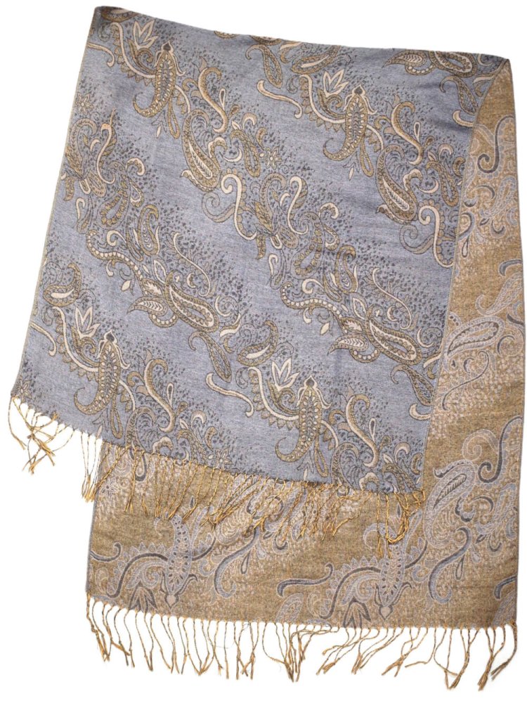 PASHMINA / SILKVintage Ƚ Stole Smoky Blue Paisley