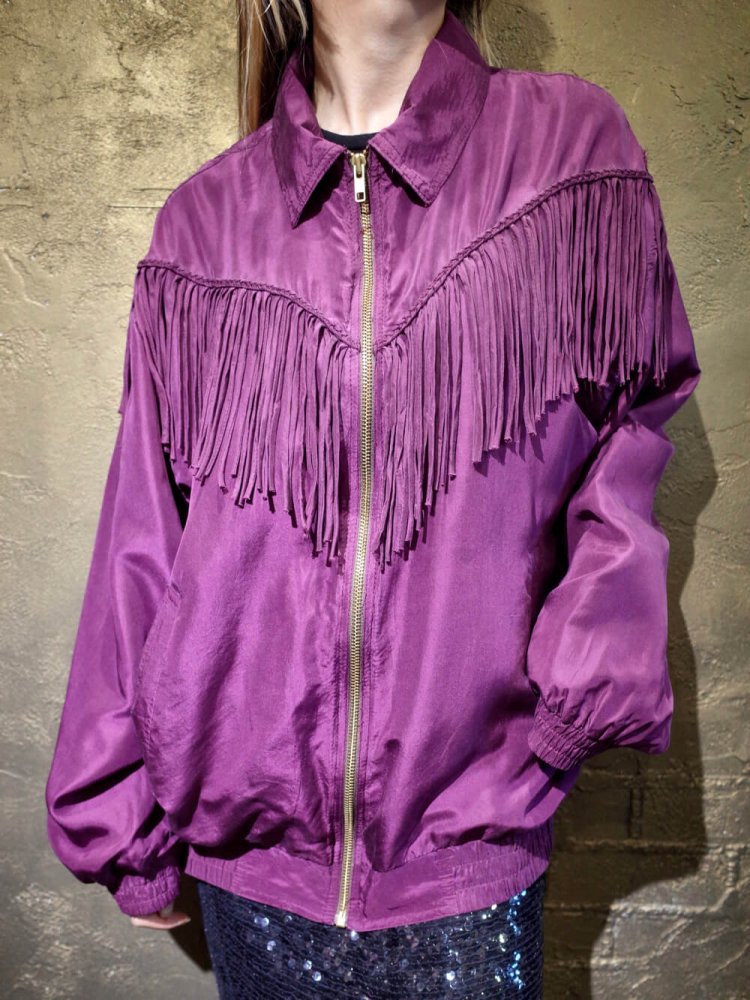 Fringe Yoke Purple Silk Blouson