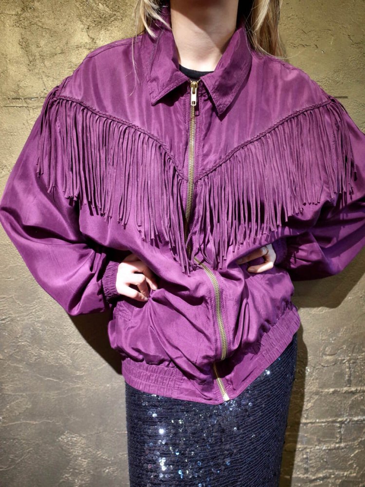 Fringe Yoke Purple Silk Blouson