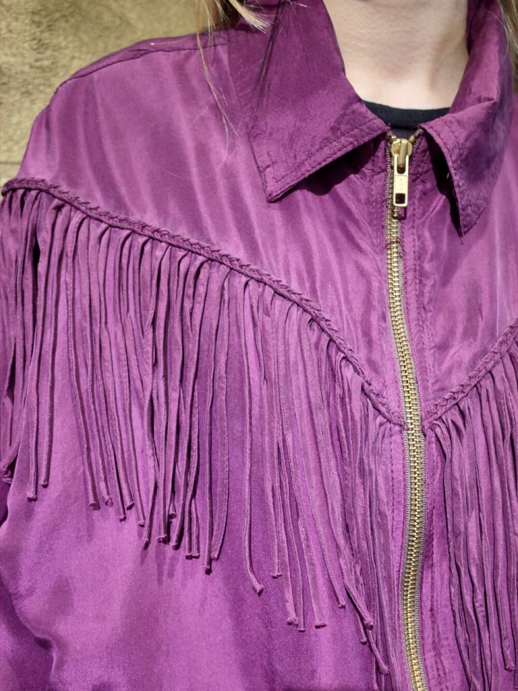 Fringe Yoke Purple Silk Blouson