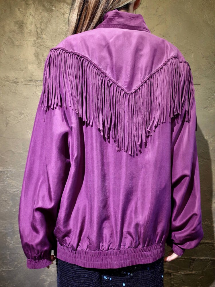 Fringe Yoke Purple Silk Blouson