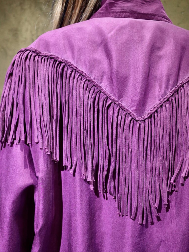 Fringe Yoke Purple Silk Blouson