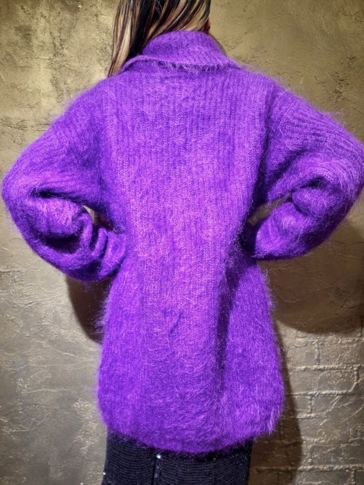 Purple Long Mohair High Neck Knit