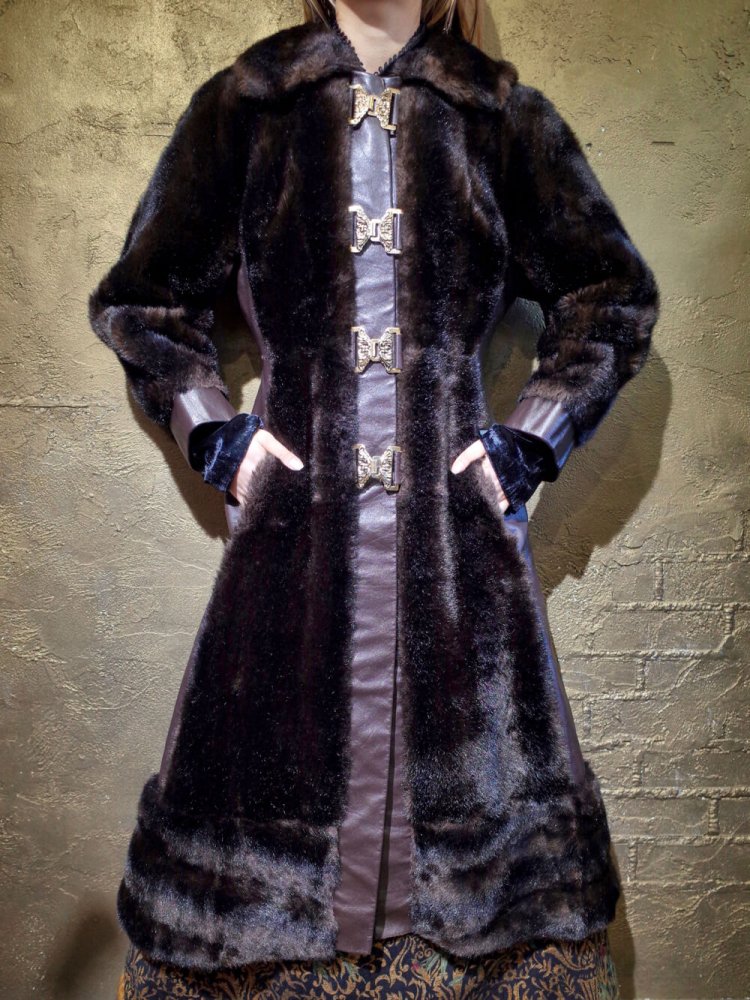 Buckle Front Fur  Leather Coat