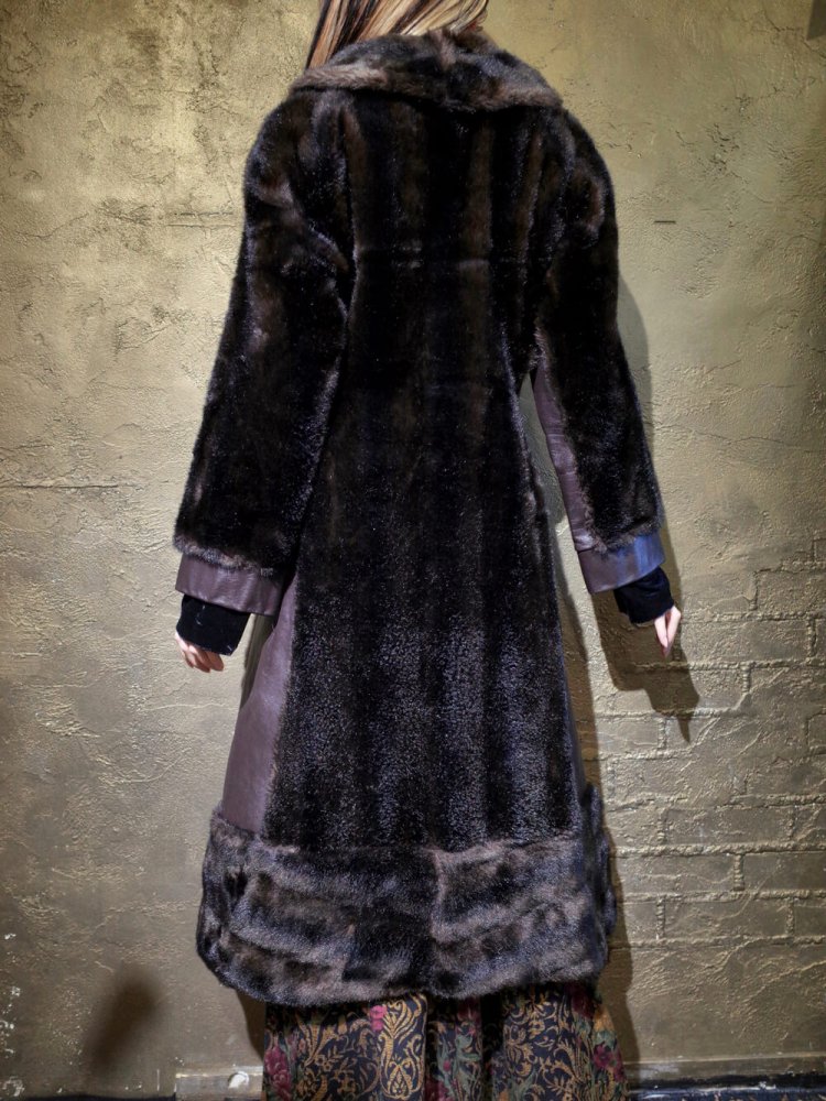 Buckle Front Fur  Leather Coat