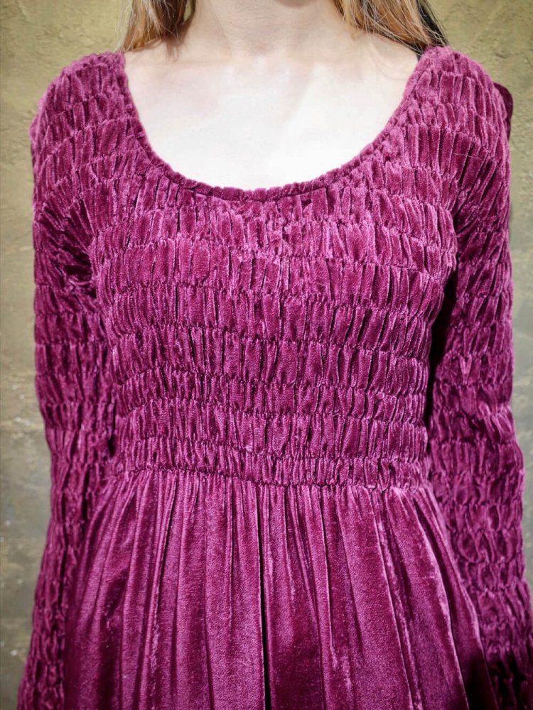 Smoky Pink Rayon Velvet Shirring Dress