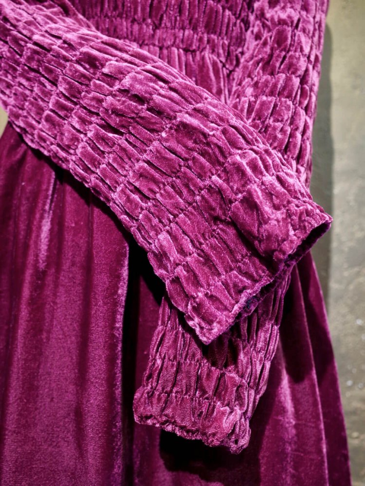 Smoky Pink Rayon Velvet Shirring Dress
