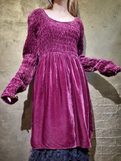 Smoky Pink Rayon Velvet Shirring Dress