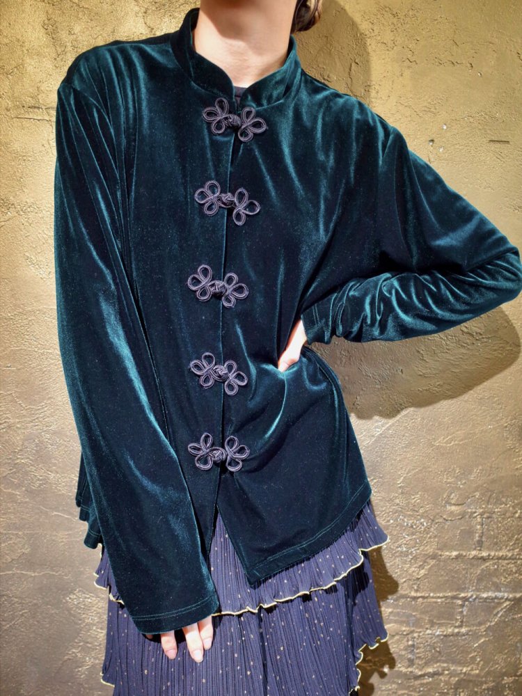 Deep Green Velvet China Shirt