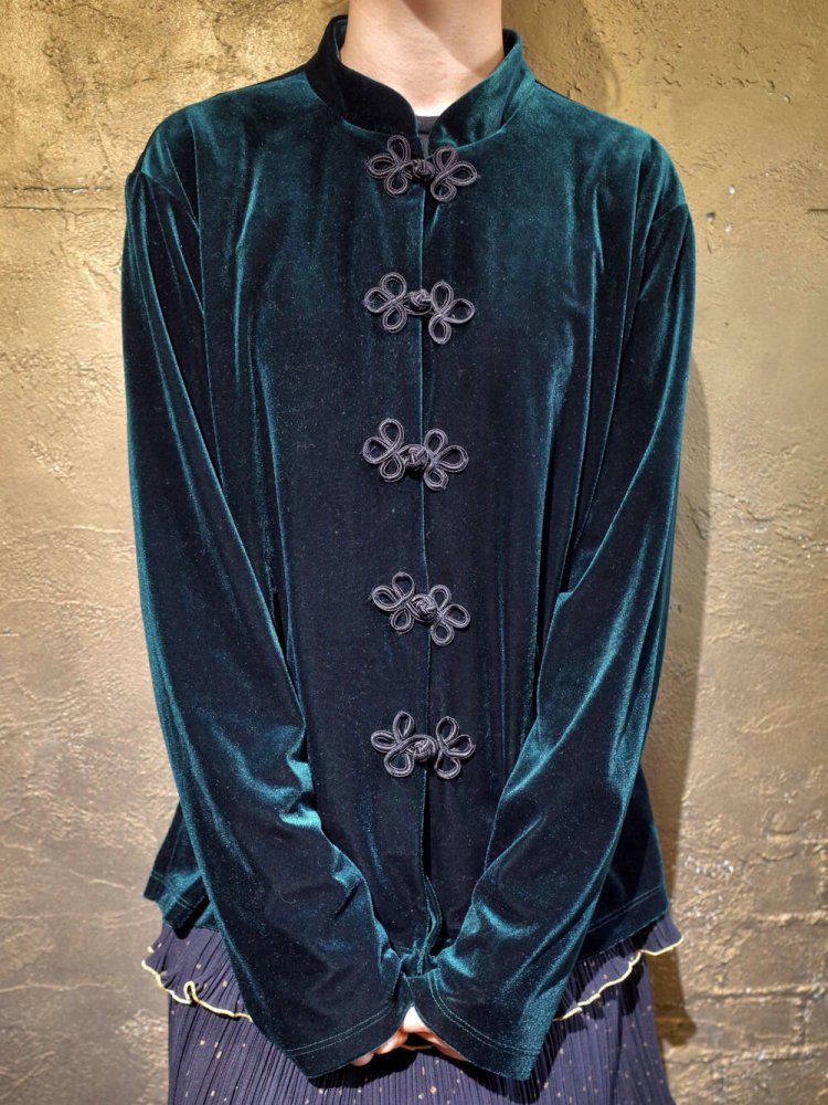 Deep Green Velvet China Shirt