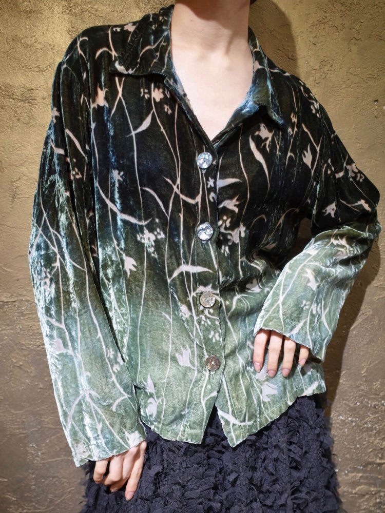 Aurora Gradation Rayon Silk Velvet  Sheer Shirt