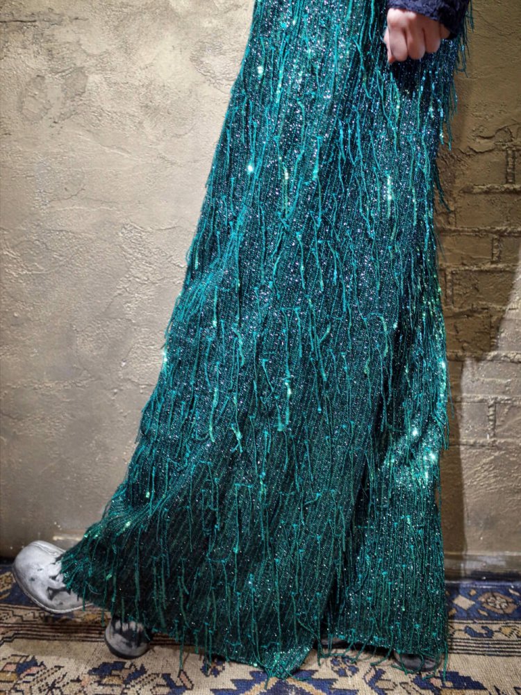 Sequin Fringe Glitter Wide Pants