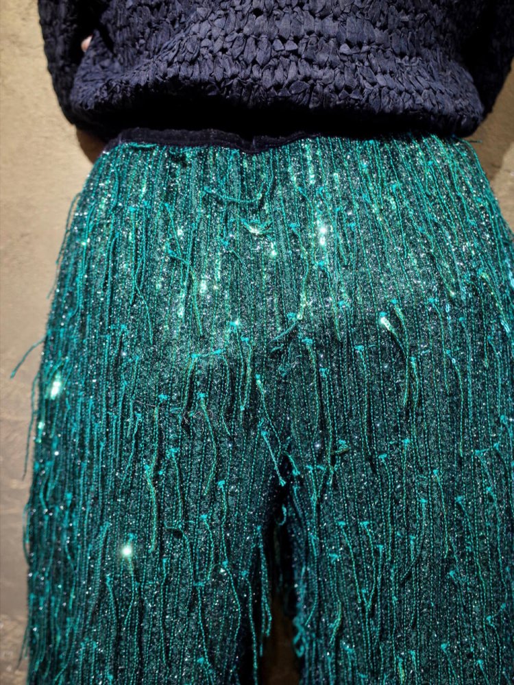 Sequin Fringe Glitter Wide Pants