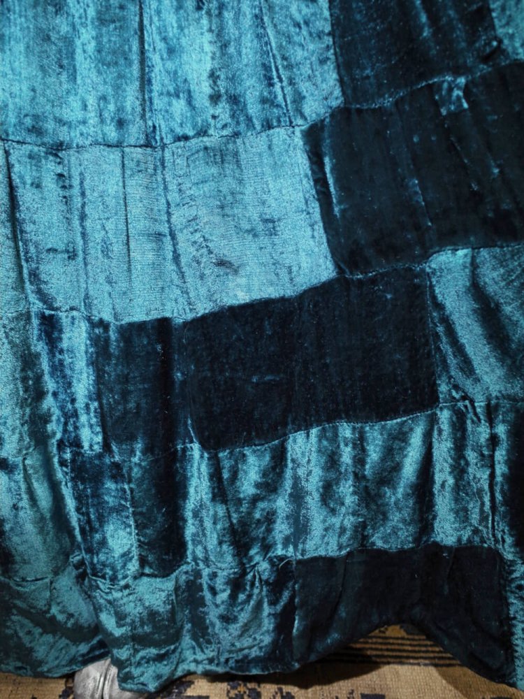 Turquoise Blue Rayon Velvet Patchwork Skirt