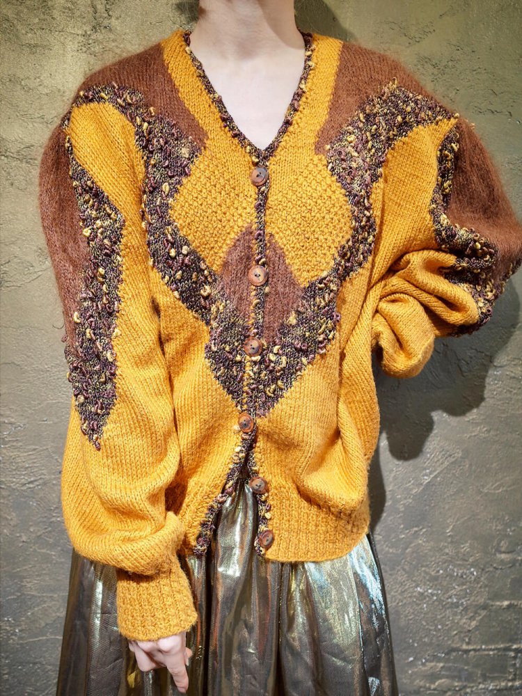 Mohair Blend Switch Material Knit Cardigan