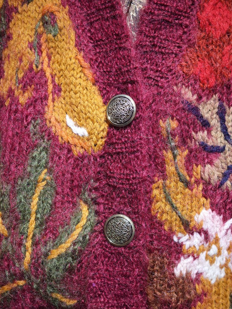 Bordeaux Flower Mohair Knit Cardigan