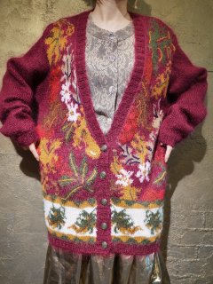 Bordeaux Flower Mohair Knit Cardigan