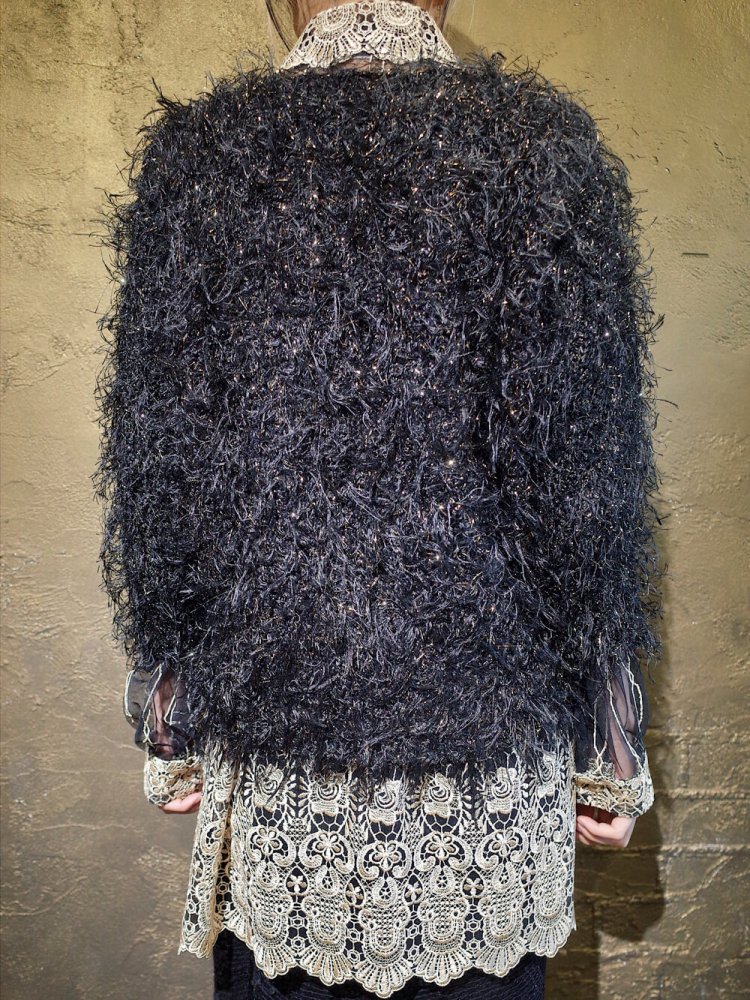 Black & Gold Shaggy Fringe Knit Sweater