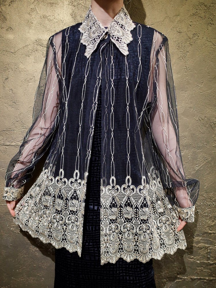 Classical Embroidery Mesh Sheer Shirt