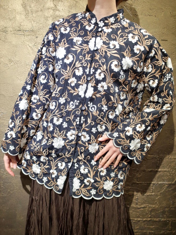 c.1960~70s Total Embroidery Mao Collar Shirt Jacket