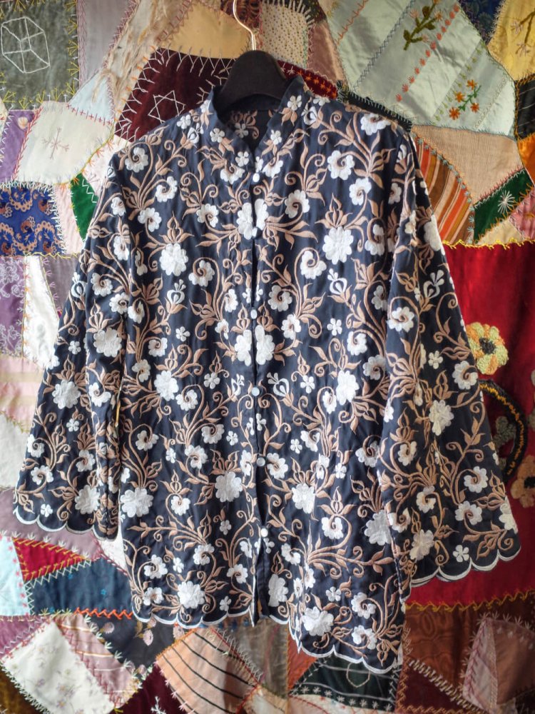 c.1960~70s Total Embroidery Mao Collar Shirt Jacket