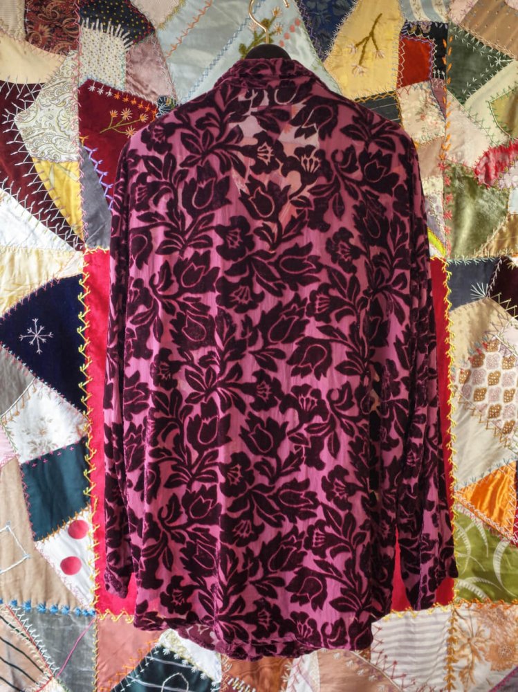 Bordeaux Flower Silk 100% Velvet  Sheer Shirt