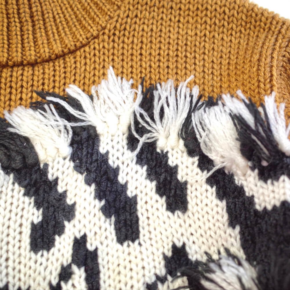 Hand Knit Zebra Shaggy Mane Low Gauge Knit