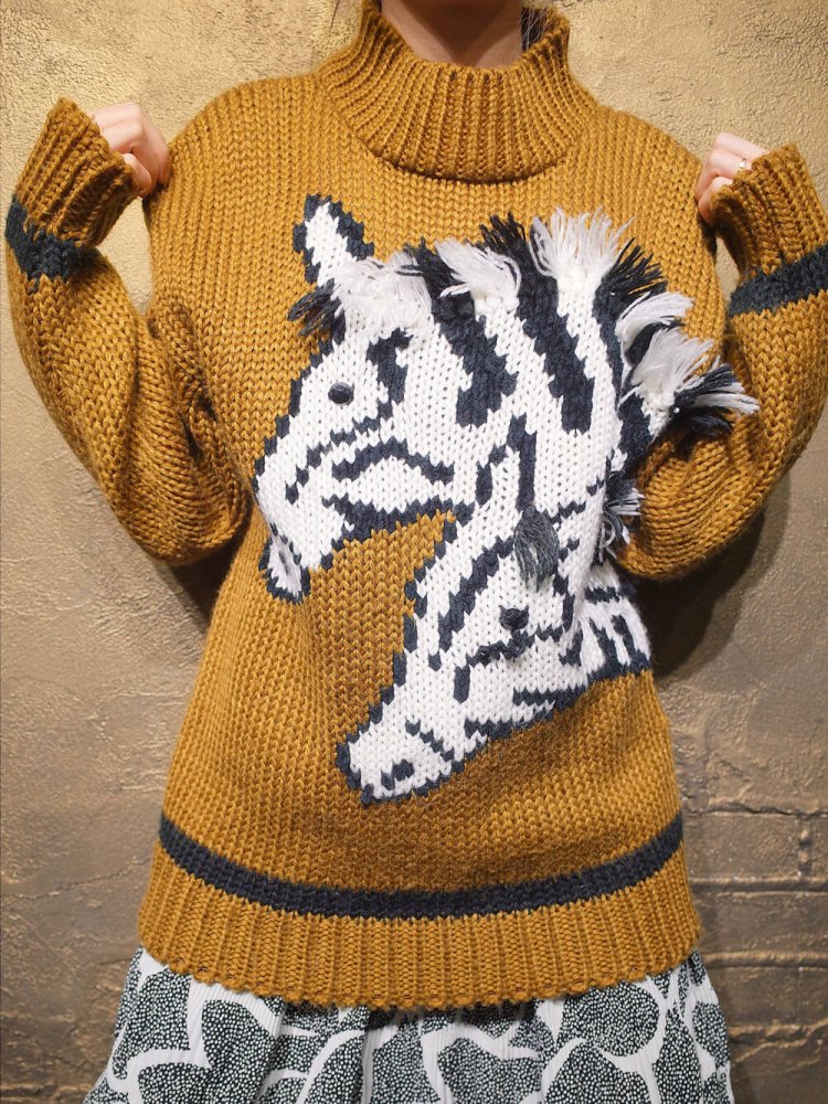 Hand Knit Zebra Shaggy Mane Low Gauge Knit