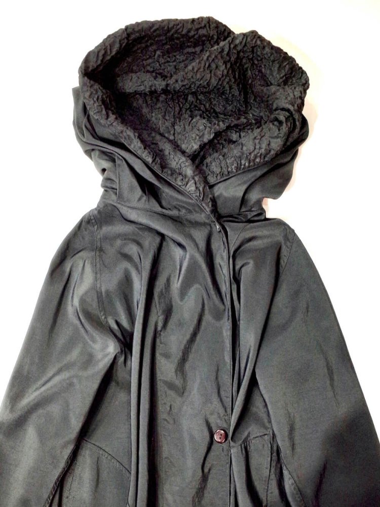 Big Hoodie Black Nylon Coat
