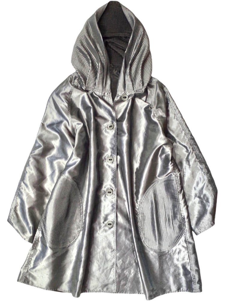 Silver  Black Gather Hoodie Nylon Coat Reversible