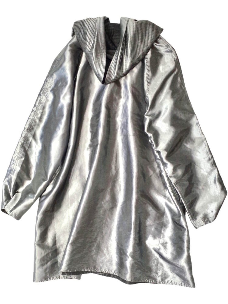 Silver  Black Gather Hoodie Nylon Coat Reversible