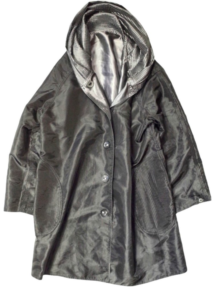 Silver  Black Gather Hoodie Nylon Coat Reversible