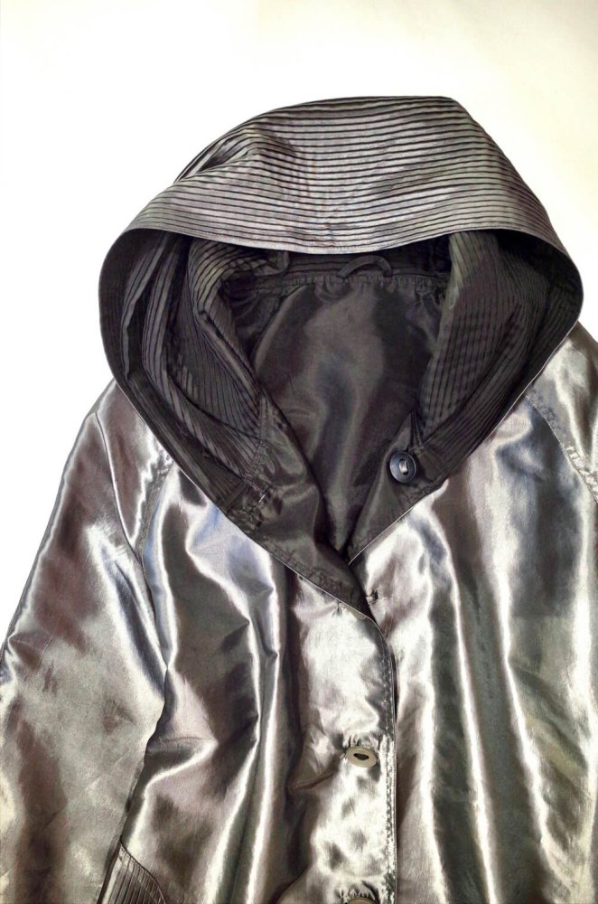 Silver  Black Gather Hoodie Nylon Coat Reversible