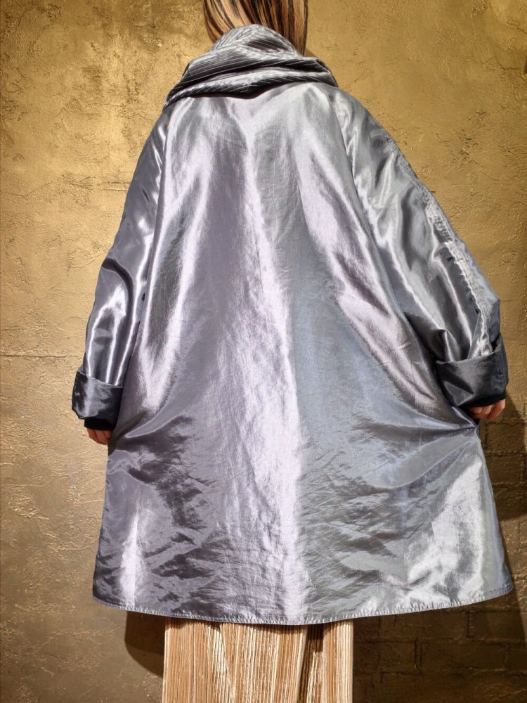 Silver  Black Gather Hoodie Nylon Coat Reversible