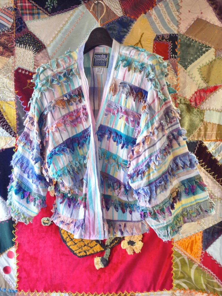 c.1980s paula sweet Cotton Shaggy Fringe Cardigan