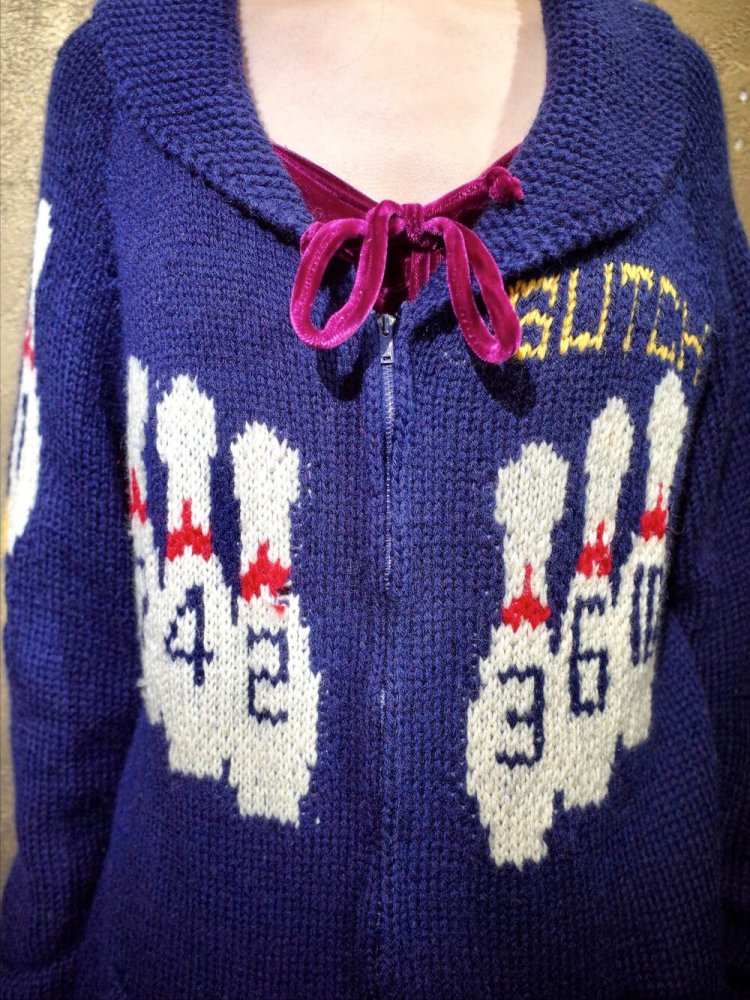 c.1960s Bowling Shawl Collar Zip up Knit