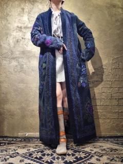 "From Turkey" c.1970s Suzani Deep Color Embroidery Black Velvet Long Jacket