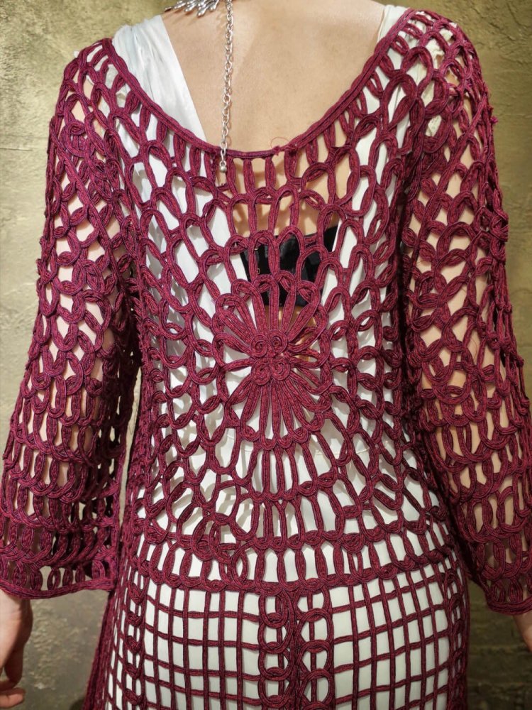 Bordeaux Spider Net Fringe Dress