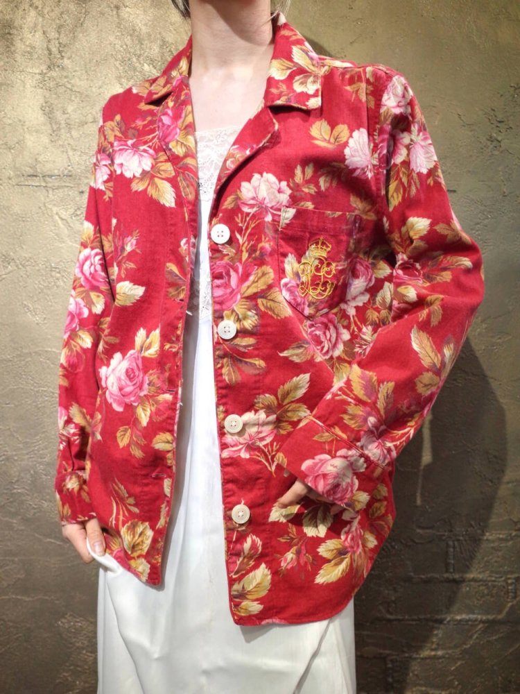 RALPH LAUREN Flower & Emblem Embroidery Cotton Pajama Shirt