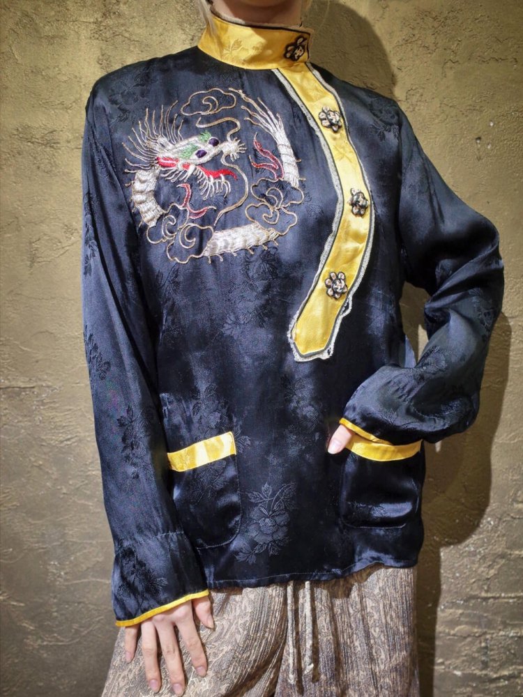 c.1950s Dragon Metal Embroidery Pullover China Shirt