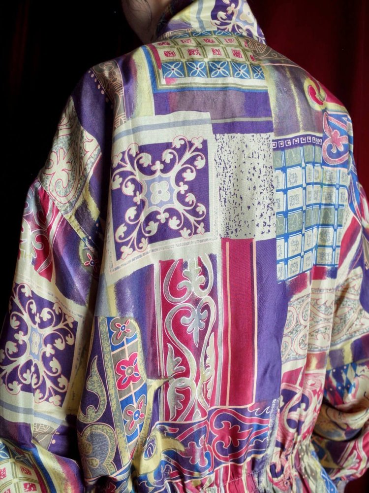 Purple Gradation Arabesque Silk Blouson