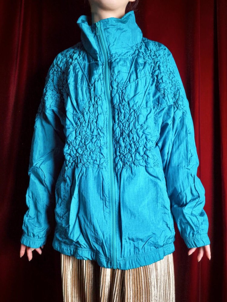 Turquoise Blue Gather Nylon Blouson