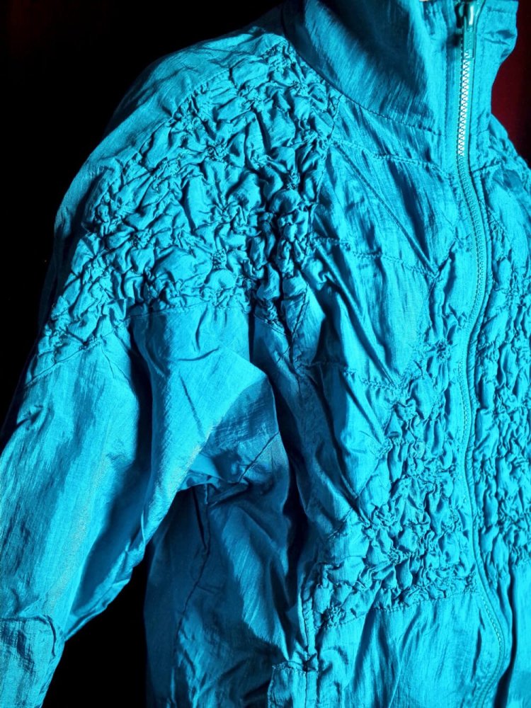 Turquoise Blue Gather Nylon Blouson