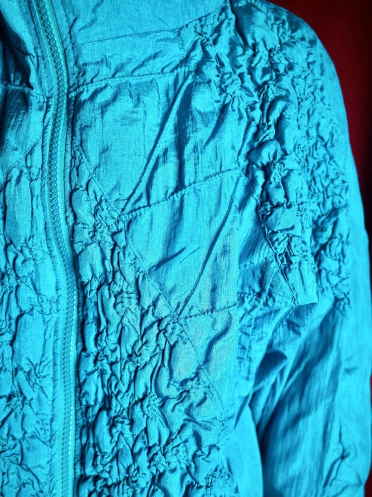 Turquoise Blue Gather Nylon Blouson