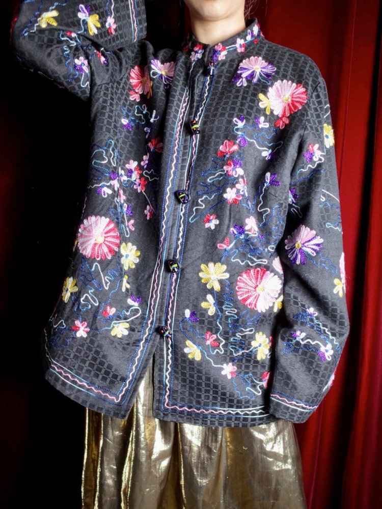 Rainbow Embroidery Mao Collar Jacket